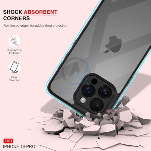 Image of AESTMO iPhone 16 Pro Back Cover | 360 Protection | Crystal Clear Hard Back Transparent | Bumper Case for iPhone 16 Pro (PC+TPU, Black Bumper)