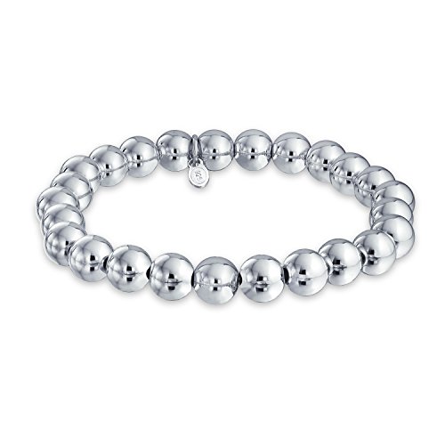 Bling Jewelry Simple Plain Round Stackable .925 Sterling Silver Bead Ball Strand Stretch Bracelet For Women 6 8 10 MM 7.5 8 8.5 9 Inch