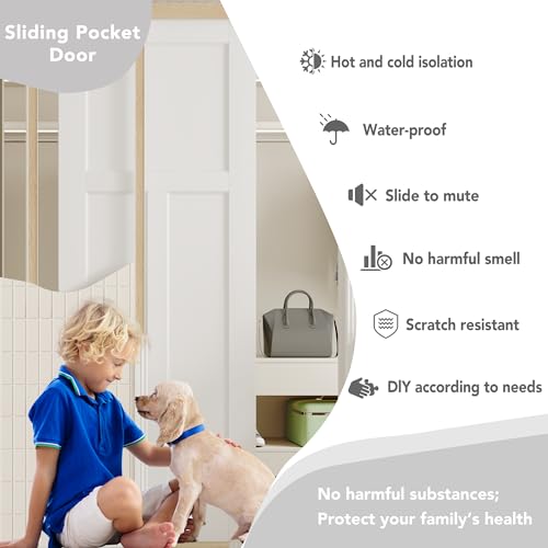 Image of Sliding Pocket Door, 30 in. x 80 in, 5-Panel Core with Frame and Hardware Kit Set, Interior Doors Slab for Pocket Door, White Primed - No Panel Assembly Required