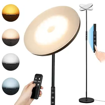 mukuxin Floor Lamp, Modern LED Flashlight with Remote Control and Touch Control, 4 Color Temperatures, Gradual Dimming, Super Bright 2400LM/250W Equivalent Floor Lamp