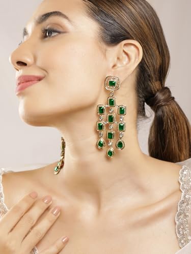 Image of Rubans American Diamond & Crystal Chandelier Earrings Stylish Trendy Jewellery Gift for Women & Girls
