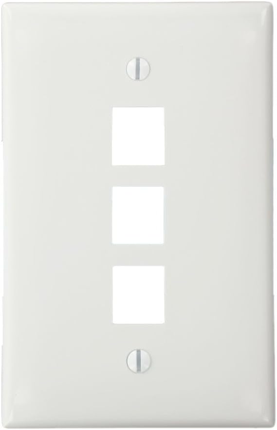 Leviton QuickPort Midsize Wallplate, Single Gang, 3-Port, 41091-3WN, White