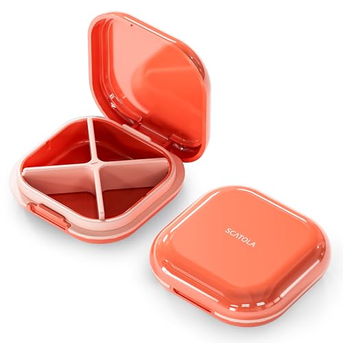 ONTERATE Pastillero Diario Con 4 Compartimentos, Pastillero de Viaje Portátil, Mini Pastillero Para Bolsillo de Bolso, Organizador Compacto de Medicina de Viaje para Vitaminas, Suplementos (Rosa)