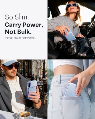 Image of TORRAS MiniMag Pro Power Bank, Ultra Slim Semi Solid-State Portable Charger, Wireless 5,000mAh Magnetic Battery Pack, Fast Charging, Travel Essential for iPhone 17 /16 /15 /14 /13 /12, Glacier Blue | Ultra Slim Portable Charger, Semi Solid-State Battery Pack, Wireless Fast Charging, iPhone 17 /16 /15 /14 /13, Travel & Daily Use