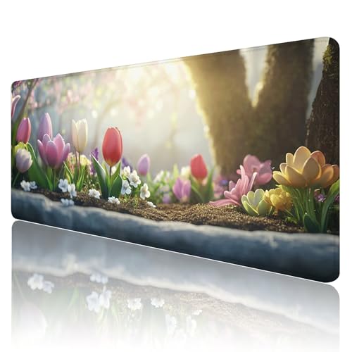 Tapis de souris gamer XXL fleurs 1200x600mm antidérapant pour bureau PC