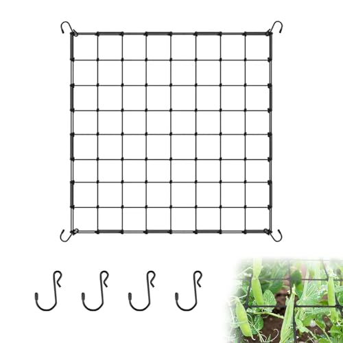 Vogelschutznetz - Scrog Netz 80x80 cm Elastisches Netz für Kletterpflanzen Vogelnetz Gartenranknetz mit 4 Haken Teichnetz-kompatibel für Gemüse Früchte Blumen Indoor & Outdoor