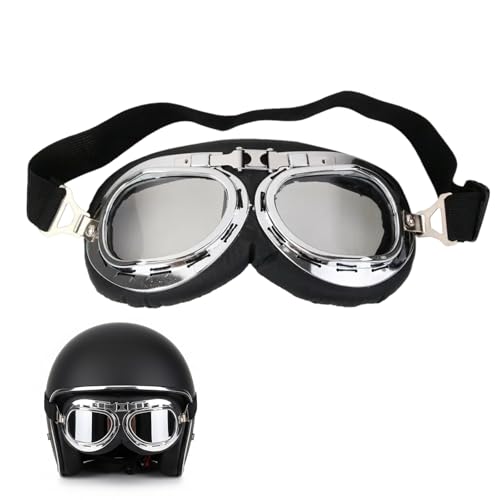 Fliegerbrille, Motorradbrille, Retro Pilotenbrille für Damen und Herren, Motorradbrille für Brillenträger, Klare Sicht, Herren Crossbrille Motocrossbrille für Motorcycle Bike Outdoor-Sportarten