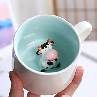 NymphFable Coffee Mug Cute Animal Inside Cup Cartoon Cow Figurine Tea Cup Birthday Gift for Boys Girls Kids Women Men 12oz/360ml