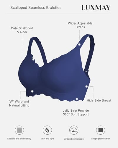 Womens Full Coverage Wire Free Bra - Plus Size Bras with Support and Lift Scalloped Everyday Comfort Bralettes