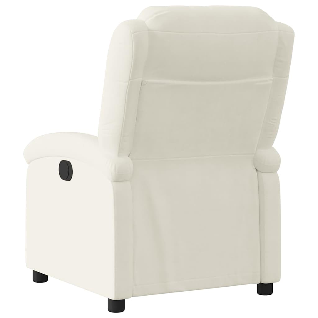 Poltrona relax elettrica in velluto color crema con poggiapiedi e schienale regolabile, comoda sedia imbottita per soggiorno, camera da letto, ufficio e salotto, con tasca laterale