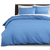 Imperial Rooms Single Duvet Cover Set Brushed Microfiber Plain Light Blue Bedding Set Button Closure Ultra Soft 2 PCs Quilt Cover with Pillow Case (135 x 200 Cm)