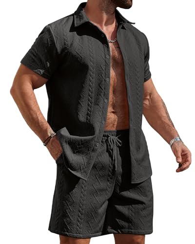 BAPHITY Men's 2 Piece Short Sleeve Shirt & Shorts, Summer Set BK-XXL