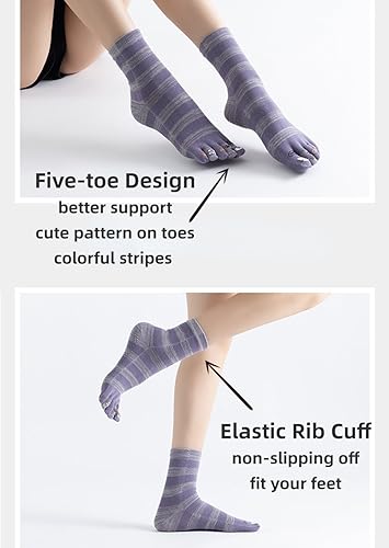 Image of 5-Pairs Slipper Toe Socks Non-Slip Cute Cartoon Yoga Socks for Women with Grips for Pilates Ballet Dance