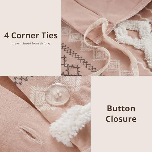 Image of INK+IVY Imani 100% Cotton Duvet Mid Century Modern Design, All Season Comforter Cover Bedding Set, Matching Shams, King /Cal King, Blush Chenille Tufted Accent 3 Piece
