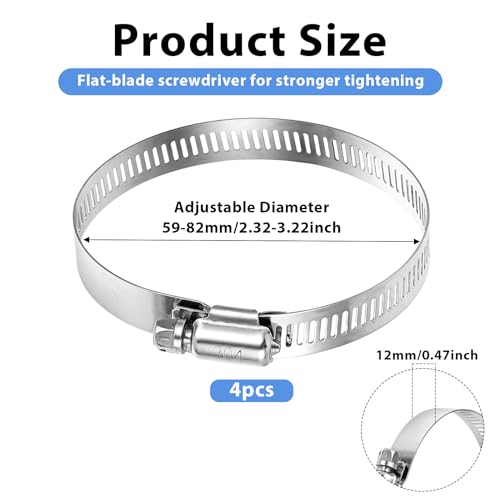 4 Pcs 3.2 Inch Adjustable Stainless Steel Duct Clamps Pipe Clamp Air Ducting Clamp worm drive hose clamps for Dryer Vent Hose