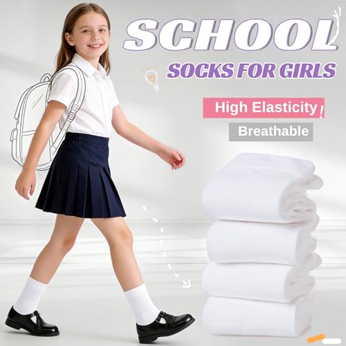 Eocom Girls Socks Little Kids Crew Socks Cotton Cute Youth Dress Socks 6 Pairs (6 Pairs White, 3-5 Years) by Eocom - Image 5