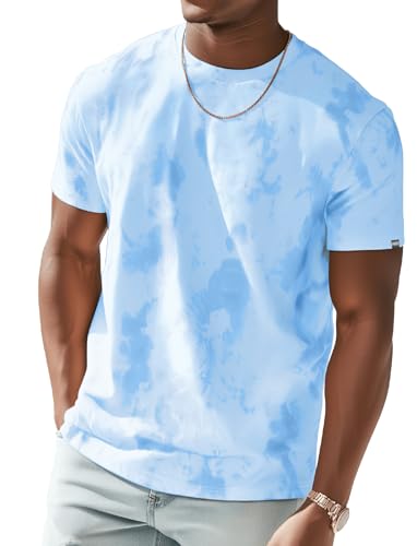 IVOVFANZY Hip Hop Shirts for Men - Short Sleeve T Shirts Casual Stylish Fitted Print Tees Tie-Dye(Light Blue M)