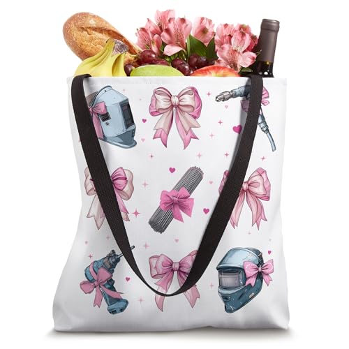 Bolso tote para mamá con estampado de coqueta, arco y soldadora en rosa miniatura 4