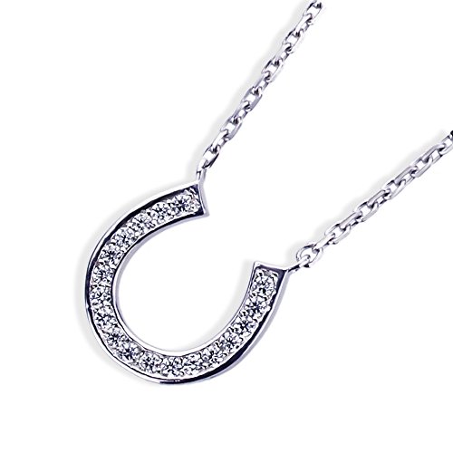 Rhodium Plated Sterling Silver Horseshoe Pendant Necklace (Chain 16" + 3" Extention)