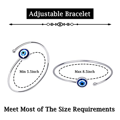 SmileBelle Silver Evil Eye Bangle Bracelets for Women, Mexican Adjustable Stainless Steel Cuff Bracelets for Women, mal de ojo Protection Bracelets as Mexican Gifts, Evil Eye Jewelry4