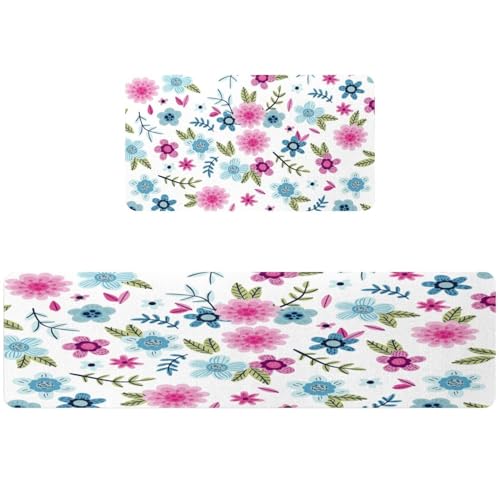 Alfombrillas de cocina VAPOKF con patrón de flores otoñales lavables y antideslizantes 2