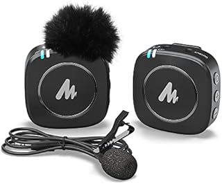 Compact Wireless Lavalier Microphone, MAONO 2.4GHz Dual Lapel Mics with Real-time Monitoring, Gain Adjustment and Mute for Interview, Vlogging, Live Streaming, Phone, Camera (WM820 A1)