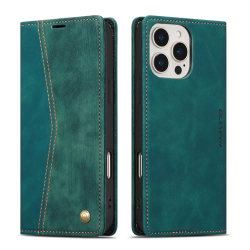 Étui iPhone 16 Pro Max en cuir PU vintage rétro vert, finition premium et antichoc
