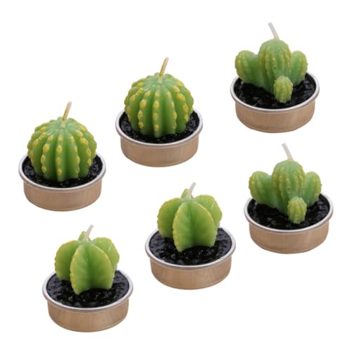 Image of TOYANDONA Decorative Cactus Tea Light Candles to Keep Place Clean in Green Paraffin 12pcs Plant Shaped Spill-Free Design for Desks and Windowsills for Home and Party Decor