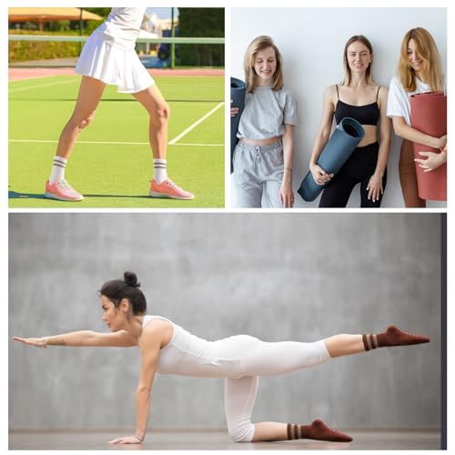 Image of Jspupifip 4 Pairs Pilates Grippy Socks for Women, Long Non Slip Yoga Socks with Grips Crew Socks for Pilates Barre Hospital