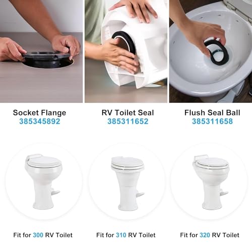Image of Linkstyle RV Toilet Seal Kit Compatible with Dometic 300 310 320, 3 inch Flange & Seal Replacement Parts Includes 385345892 Flange, 385311658 Flush Ball Seal, 385311652 Base Gasket