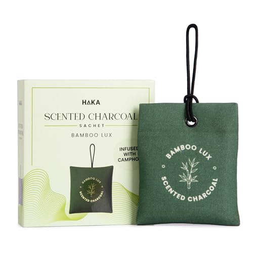 Image of Haka Bamboo Lux Scented Air Freshener Pouch | Scented Charcoal Kapoor for Car Fragrance | Charcoal Aroma Air Freshener & Camphor Purifier for Bedroom, Car, Office & Wardrobe Freshener for Clothes