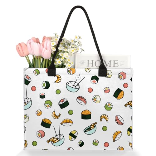 Tote Bag for Women Japanese Food Sushi Large Beach Bag Reusable Grocery Bags Tote Bag for Work Shopping Travel Beach3