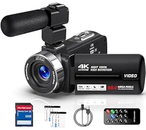 Delmodes 4K Video Camera Camcorder 80MP 18X Digital Zoom IR Night Vision Vlogging Camera, 3.0 Inch Screen YouTube Camera with 32GB SD Card, Microphone, Remote Control and 2 Batteries