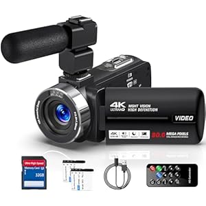 4K Video Camera Camcorder 80MP 18X Digital Zoom IR Night Vision Vlogging Camera, 3.0 Inch Screen YouTube Camera with 32GB SD Card, Microphone, Remote Control and 2 Batteries