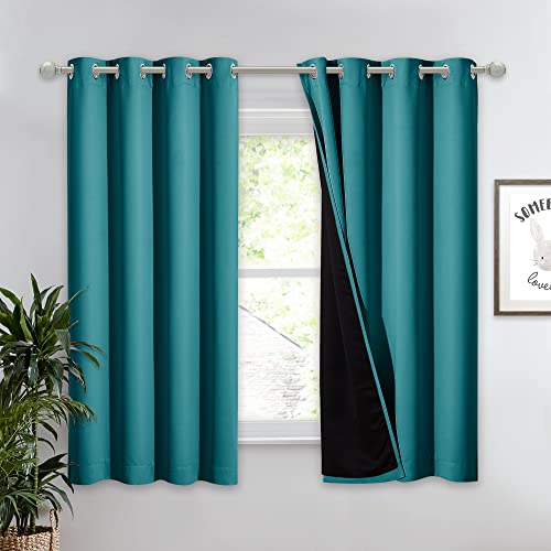 NICETOWN Peacock Teal 100% Blackout Lined Curtain, 2 Thick Layers Completely Blackout Window Treatment Thermal Insulated Drape for Kitchen/Bedroom (1