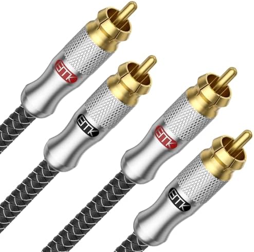 EMK 1.5Ft/0.5M RCA Cable - Shielded Braided 2Male-to-2Male Audio Cord for Home Theater & Hi-Fi Systems - Silver RCA Audio Stereo Subwoofer Cable