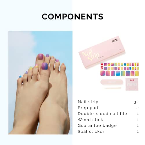 NAILOG Semi Cured Gel Nail Strips, Toe Nail Polish Strips with Glossy Gel Finishing | Buy 3 Get 1 UV Lamp| 32 Pieces Long Lasting Pedi Stickers | Rainbow by NAILOG - Image 5