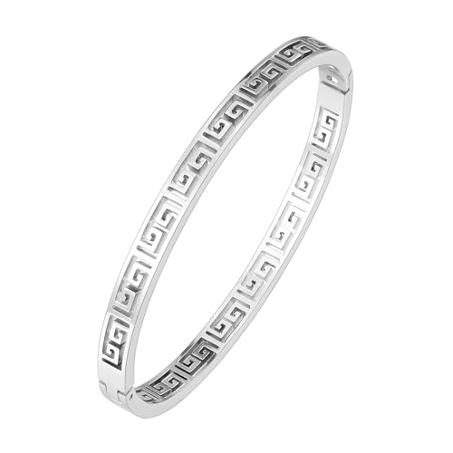 MILAKOO Silver Greek Key Bangle Bracelet for Women Hollow-out Meander Bracelets Minimalist Birthday Gifts