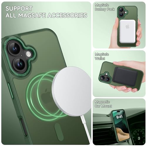 Image of YINLAI for iPhone 17 Case 6.3-inch,Magnetic Compatible with MagSafe, Slim Matte Anti-Fingerprint, Shockproof Full Body Military Grade Protection for iPhone 17 Cover, Green
