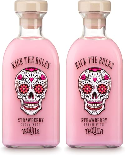 KICK THE RULES - Crema de Fresas con Tequila - 15º - Botella de 0,7L - Tequila de Fresa - Tequila Rosa (Paquete de 2)