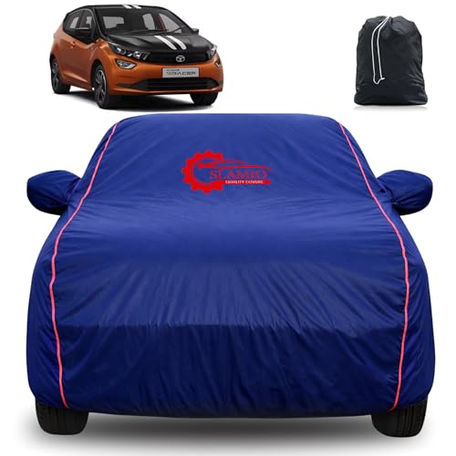 Image of 100% Waterproof Car Cover for Tata Altroz Racer 2024-2026 | All-Weather, Dustproof & UV Protection | Heavy-Duty 3-Layer Fabric | Custom Fit with Mirror & Antenna Pocket | Navy Blue