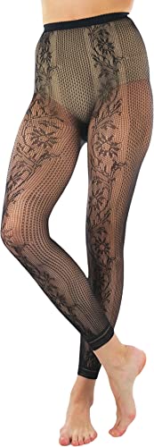 Image of ToBeInStyle Women's Single Floral Lace Fishnet Tights Footless & Stirrup Design