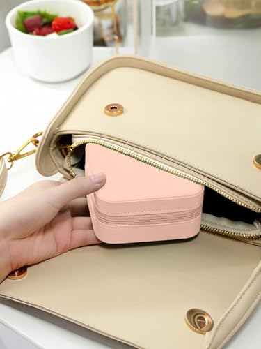 Image of Cortina Small Pu Leather Jewellery Organiser Box | Portable Travel Jewelry Storage Case For Women & Girl - Ring, Pendant, Earring, Necklace, Bracelet - Beige