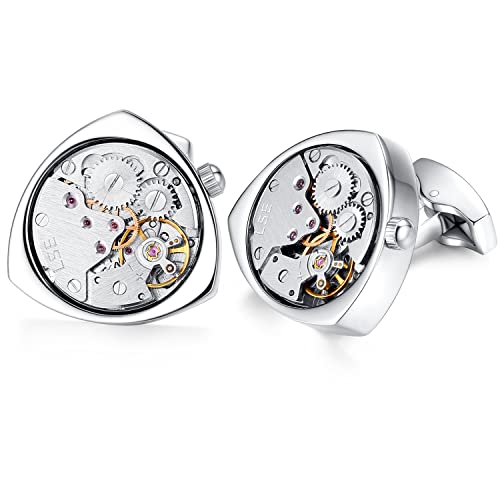 Mens Working Watch Movement Stainless Steel Cufflinks Wedding Business Gift Present Silver