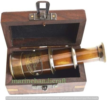 6" Handheld Brass Telescope with Wooden Box - Pirate Navigation