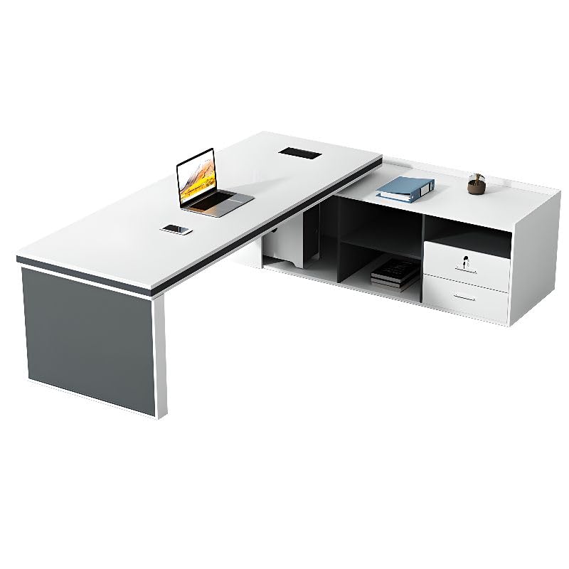 Image of Lakdi The Furniture Co Director & Executive L-Shape Office Table Luxury Desk Made in Particle Board with Side Unit Locking Drawer, Wire Manager, and CPU Storage - LDL-613