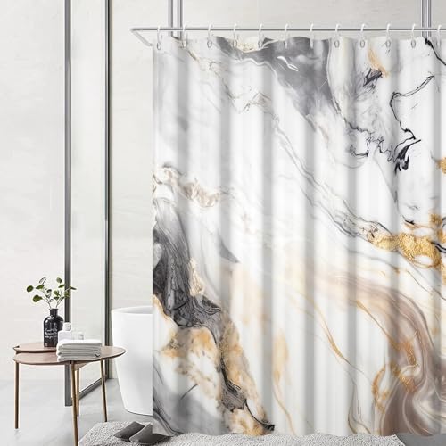 Ruelvth Grey and White Shower Curtain, Modern Grey Marble Shower Curtain for Bathroom Aesthetic Waterproof Shower Curtain Set with Hooks, 72x78 Inch by Ruelvth - Used condition - Image 2