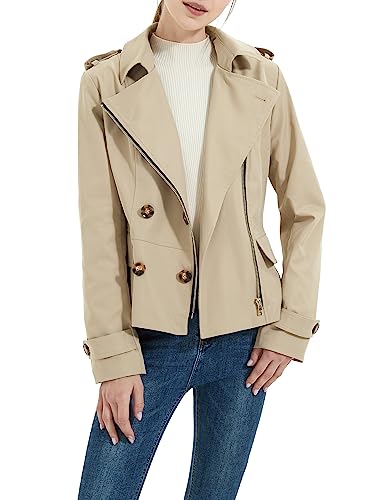 Orolay Women's Short Double Breasted Trench Coat Water Resistant Slim Jacket Short Khaki Medium