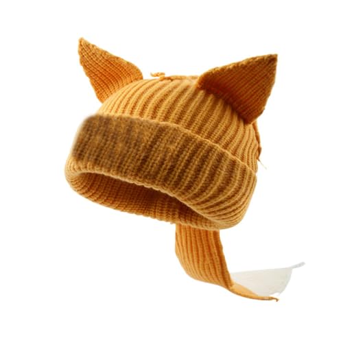 WUODHTW Gebreide Beanie Hoeden Schattig Konijn Lange Oren Grappige Hoed Pluizige Winter Cap Warm Konijn Gehaakte Schedel Cap Halloween Hip-hop Hoed, -Oranje, One size