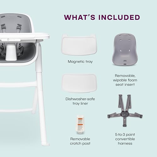 Image of 4moms Connect High Chair, One-Handed Magnetic Tray Attachment, White /Grey